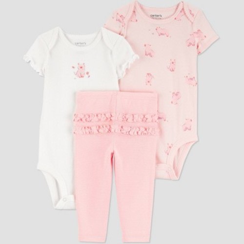 Carter's Just One You® Baby Girls' 3pc Farm Pigs Short Sleeve Bodysuits and Ruffle Leggings Set - Pink 3M