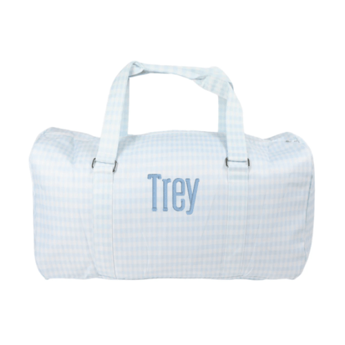 Personalized Nylon Duffel Bag, Light Blue Gingham