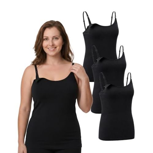 Under Control 3 Pack Maternity Nursing Tops & Tees Breastfeeding Tanks Top Camis with Support Bra