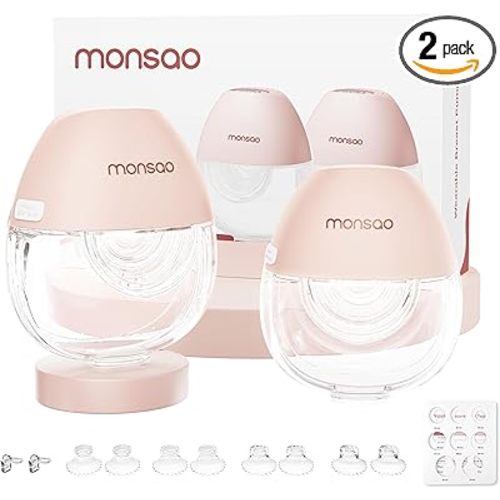 Wearable Electric Breast Pump, Hands-Free Portable Electric Pump with 3 Modes & 12 Intensive Levels, Whisper-Quiet & Lightweight for Travel, Custom Fit with 15/18/21/24mm Flanges(2 Pack)