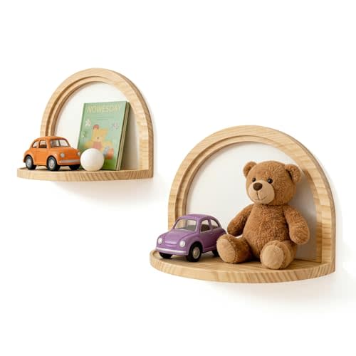 Boho Shelves Nursery Wall Decor: Mid Century Baby Room Art Modern Floating Shelves with Ledge