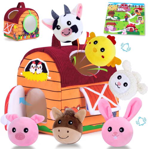 WETRBWEH Baby Toys 6-12 Months,Barn with Stuffed Farm Animals,Montessori Toy for Babies,Sensory Toys for Toddlers 1 -3 Years Old Boys and Girls.