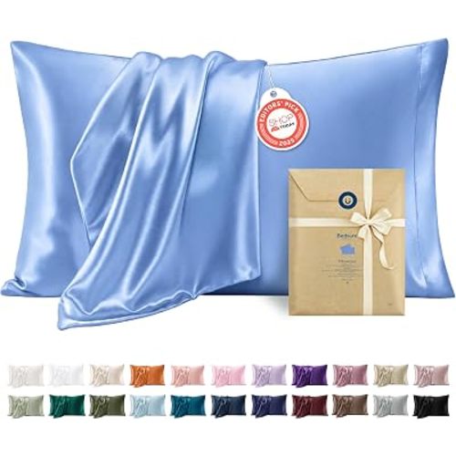 Bedsure Satin Pillowcases Queen Set of 2, Silky Pillow Cases, Sky Blue