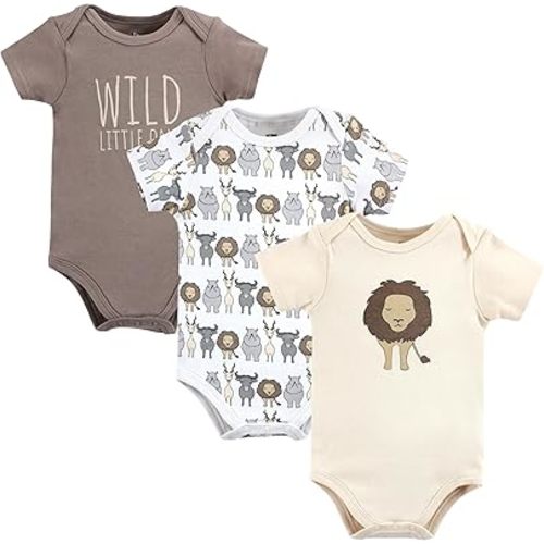 Hudson Baby Unisex Baby Cotton Bodysuits, Safari Lion, 3-6 Months