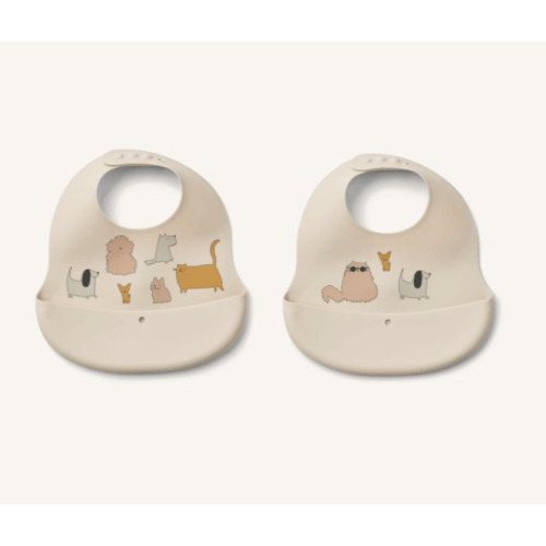 Liewood - Ember Silicone Bibs - Set of 2 - Cats and Dogs/Sandy | Smallable