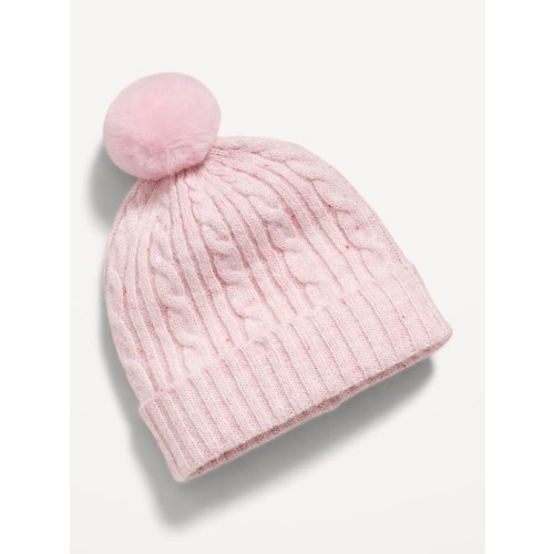 Pom-Pom Cable-Knit Beanie for Toddler Girls