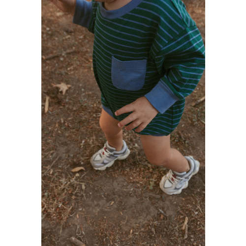 Harley Pocket Romper in Thin June Bug Stripe