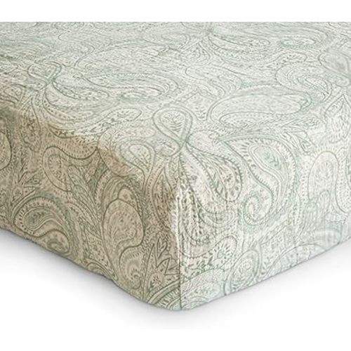 mushie Extra Soft Muslin Fitted Crib Sheet | 192 Thread Count | 28"x 52" (Green Paisley)