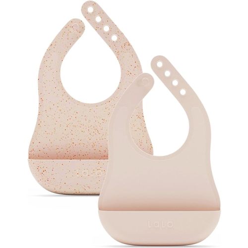 Lalo The Bib - Waterproof, Non-Toxic Silicone Baby Bib with Adjustable Neck Band & Silicone Food Pouch Catcher, Set of 2