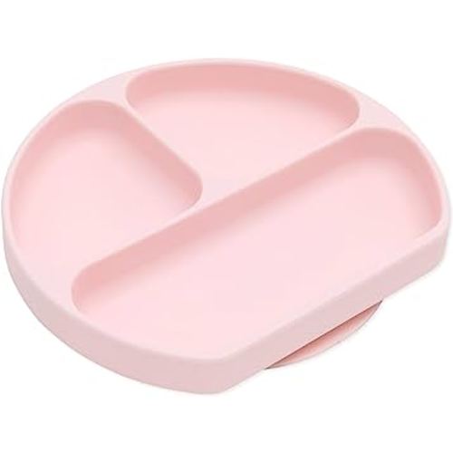 Bumkins Toddler and Baby Suction Plate, Divided Grip Dish for Babies and Kids, Baby Led Weaning, Feeding Supplies, Sticks to Tables and Highchairs, Platinum Silicone, for Chidren 6 Months, Pink