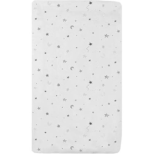 TL Care Printed 100% Natural Cotton Jersey Knit 18 x 36 Cradle/Bassinet Sheet - Fitted, Gray Stars and Moons, Soft Breathable, for Boys and Girls