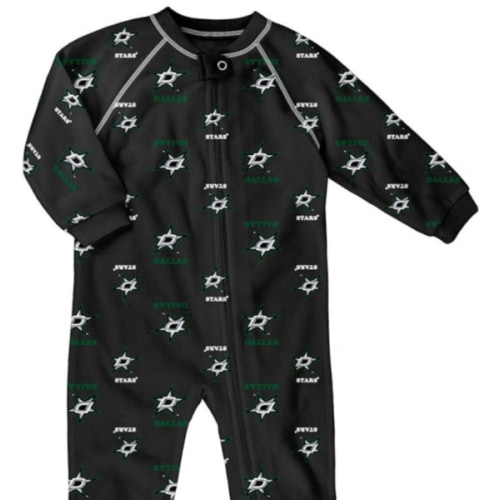 Dallas Stars BLACK Baby Raglan Zip Up Coverall Romper Pajamas - 133407485