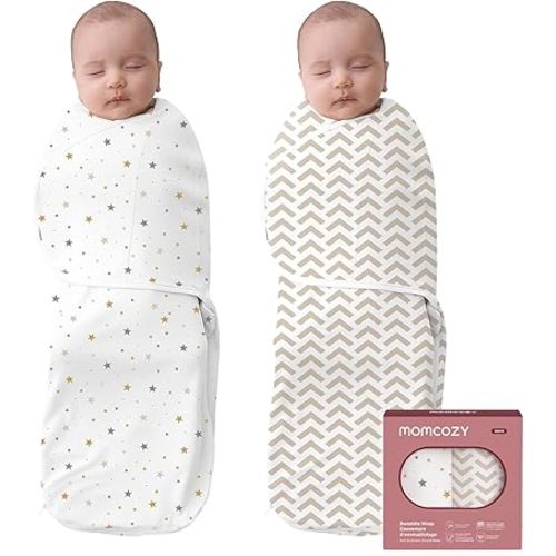 Momcozy Baby Swaddles for 0-3 Months, Noiseless Fasteners & Easy Wrap Design, Perfect for New Parents, Unisex Gift Set of 2, Star