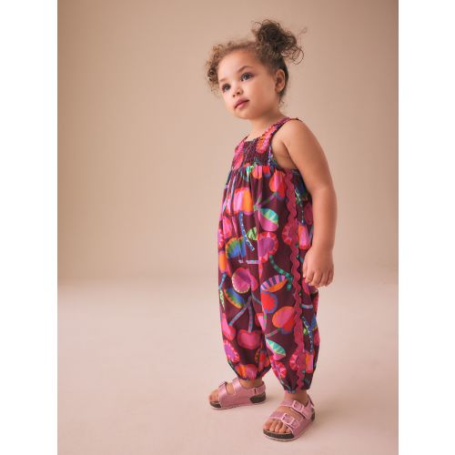 Purple/ Berry Red Printed Strappy Jumpsuit (3mths-7yrs)