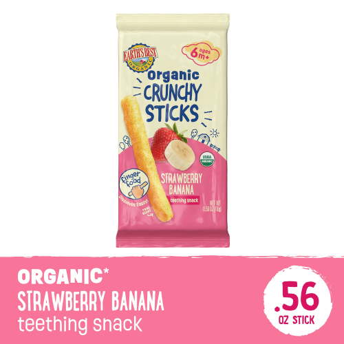 Earth's Best Organic Teething Crunchy Sticks Strawberry Banana Baby Snacks 0.56 oz for Self-Feeding