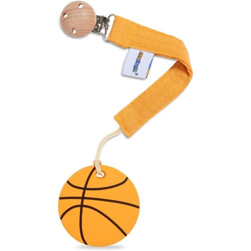 Baby Food Grade Silicone Sports Shape Teether Toy with Pacifier Clip Holder,Teething Pain Relief Toys Gift Set for 3 Months+ Boys and Girls,Freezer Safe,BPA Free (Basketball)