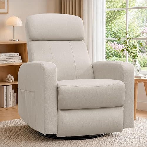 Power Swivel Recliner Chairs for Adults, Electric Glider Rocking Chair Nursery, Glider Recliner Nursery Chair with Classified Side Pocket, Nursery Rocking Chairs with USB and Type-C Ports