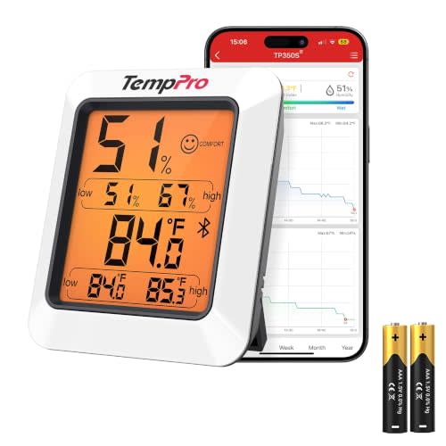TempPro TempAir Bluetooth Hygrometer Thermometer for Greenhouse Up to 260ft | Room Indoor Thermometer Humidity Monitor, Humidity Meter Temperature Sensor with 2-Year Data Export&Large Backlit Display