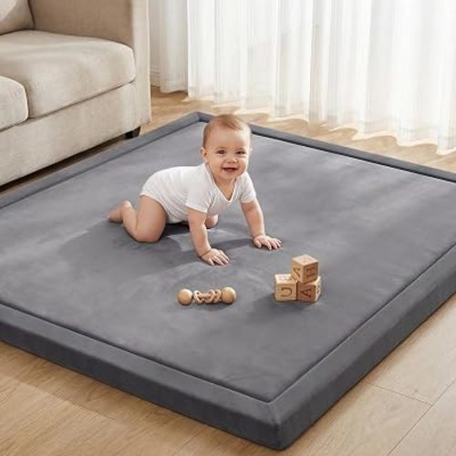 Baby Play Mat for Floor, 50x50 Playpen Mat, 1.3" Thick Foam Pad, Dark Gray