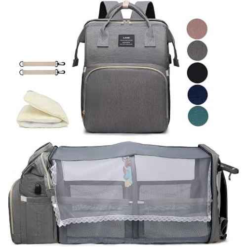houscly Diaper Bag Backpack with Changing Station, 25L Large Capacity | Multifunction baby bag, baby registry search, baby girl newborn essentials must haves, baby shower gifts, grey