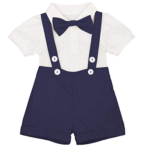 IWEMEK Baby Boy Gentleman Formal Suit Tuxedo Bowtie Romper Suspenders Cake Smash Outfit Wedding Bib Pants Overalls Clothes