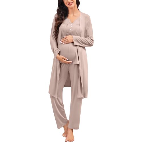 SWOMOG Maternity Nursing Pajamas Sets 3 PCS Women Postpartum Pajama Breastfeeding 3 in 1 Labor Delivery Button Pregnancy Pjs