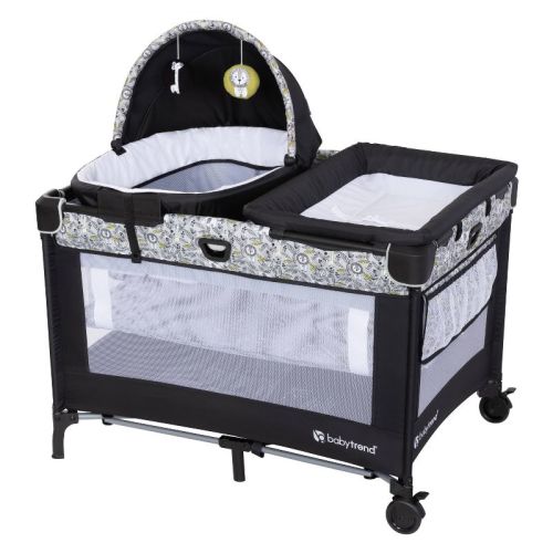 Baby Trend Nursery Den Playard with Snooze Pod and Flip Over Changer - Hidden Jungle Trio: Bassinet, Changing Table