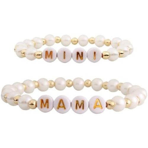 QqzsJewls Mama Mini Matching Heart Bracelets for Mother Daughter, Mother's Day Valentines Day Birthday First Day of School Kindergarten Gifts