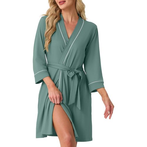PrinStory Womens Robe Knee Length Soft Knit Bathrobe S-2XL