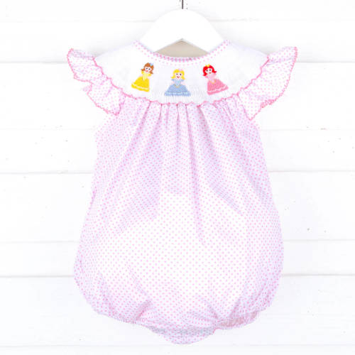 Pretty Princess Pink Dot Smocked Bubble