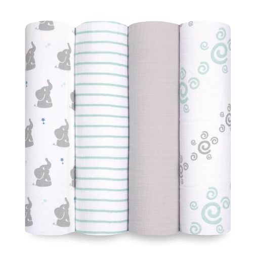 aden + anais Essentials Swaddle Blanket, Boutique Muslin Blankets for Girls & Boys, Baby Receiving Swaddles, Ideal Newborn & Infant Swaddling Set, Perfect Shower Gifts, 4 Pack, Time to Dream
