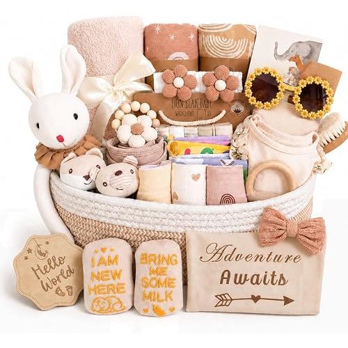 Ultimate Baby Girl Gift Basket, Aesthetic Boho Chic Newborn Essentials, Premium All-in-One Baby Shower Gifts for Expecting Moms with Floral Skirt, Swaddle, Diaper Caddy Organizer