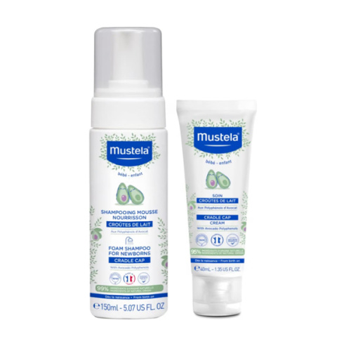 Mustela Cradle Cap Fragrance-Free Baby Shampoo & Cream for Baby & Newborn for Seborrheic Dermatitis - Helps to minimize Scalp Flakes - Clinically & Dermatologist Tested - 2 Items Set