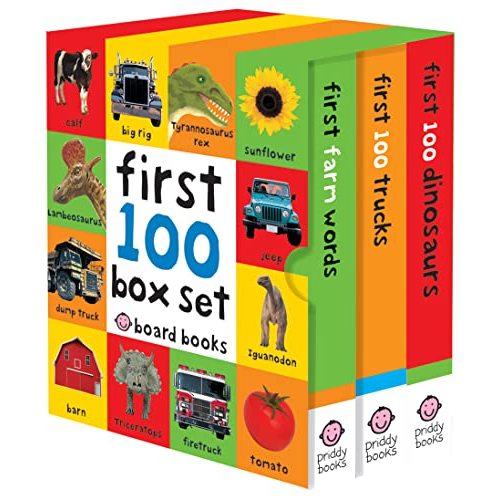 First 100 Board Book Box Set (3 books): Dinosaurs, Trucks, Words