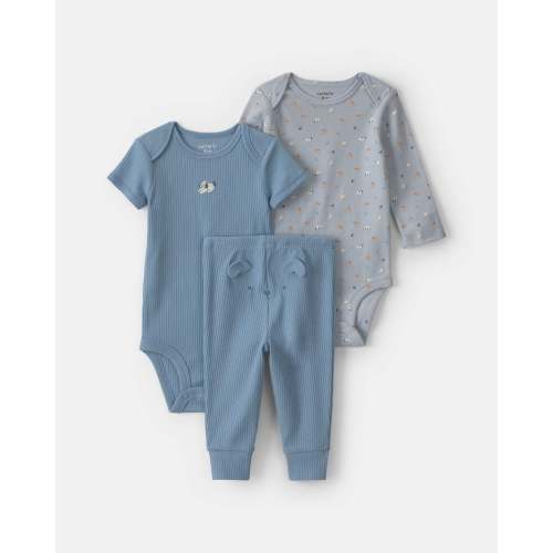 Baby Boy 3-Piece Dog Bodysuit & Pant Set - Blue/Grey