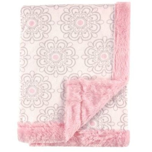 Hudson Baby Infant Girl Plush Blanket with Furry Binding and Back, Modern Floral, One Size