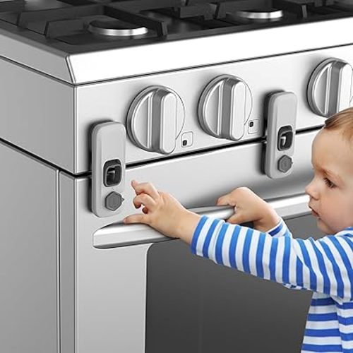 2 Pack Oven Lock Child Safety Heat-Resistant Oven Baby Proofing Locks with Strong Adhesive Oven Safety Locks for Toddlers Prevent Babies And Dogs from Opening Child Proof Locks（Only For Flat Surface）
