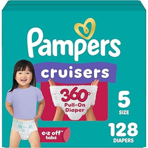 Pampers Diapers - Cruisers 360 - Size 5, 128 Count, Babyproof up to 100% Leakproof Pull-On Diaper