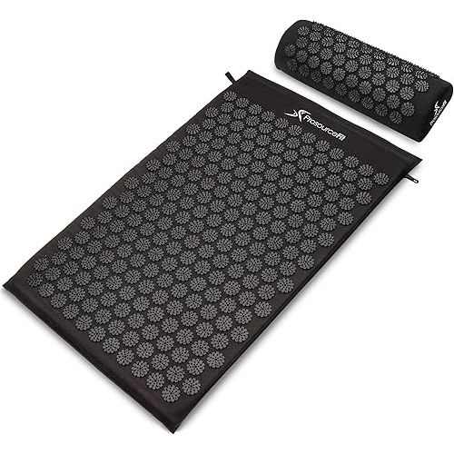 ProsourceFit Acupressure Mat and Pillow Set for Back/Neck Pain Relief and Muscle Relaxation, Large - Black/Black