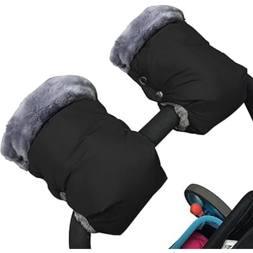 Baby Stroller Gloves, Extra Thick Stroller Hand Muff Winter Waterproof Stroller Mittens Universal Anti-Freeze Gloves for Parents Caregivers Carriage (Black)