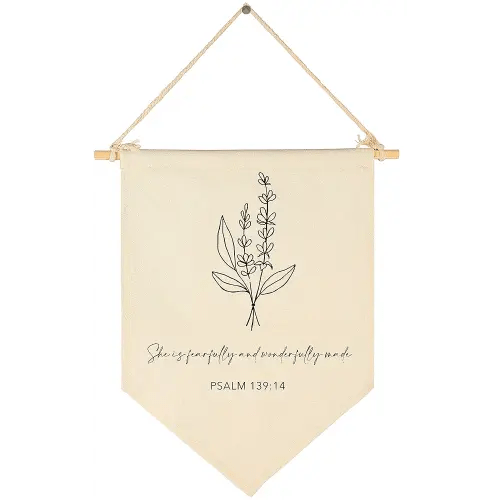 Nursery Scripture Bible Verse-Christian Botanical Decor-Canvas Hanging Pennant Flag Banner Wall Sign Decor Gift for Nursery Bedroom Playroom Front Door Baby Kids Girl Boy Teen- Birthday Christmas Gift