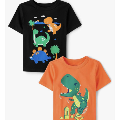 The Children's Place Unisex-Baby and Toddler Dinos,Animals,Cars Short Sleeve Graphic T-Shirts,2 Pack