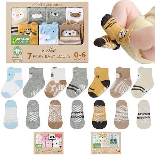 Organic Cotton GOTS Certified Baby Socks 0-6 Months Soft for Infants Breathable, Newborn Socks Animal Design