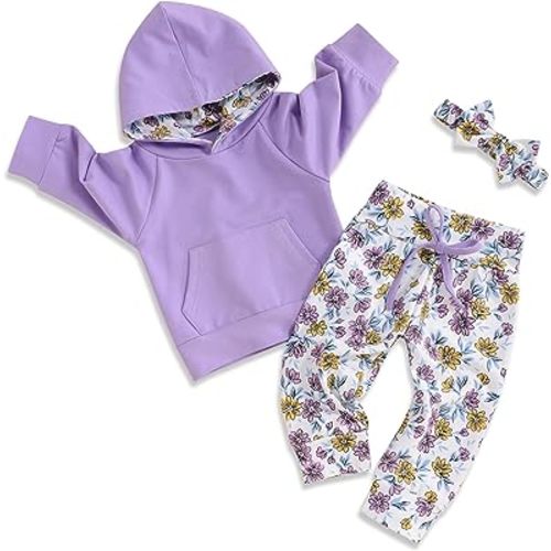 oklady Baby Girl Clothes,Hoodie Tops Floral Pant with Cute Headband Baby Girl Fall Outfits