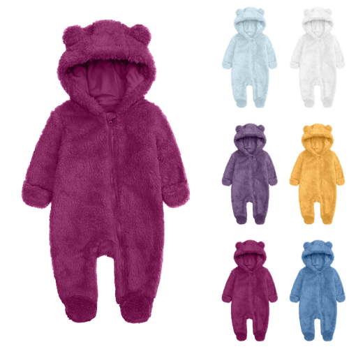 Teyfeniy Footed Fleece Jumpsuit for Baby Cute Zipper Hooded Romper Bear Ear Fall Winter Zipper Bodysuit Newborn Toddler Footie Long Sleeve Soft Sleepwear Pajama for Infant, for 0-12M