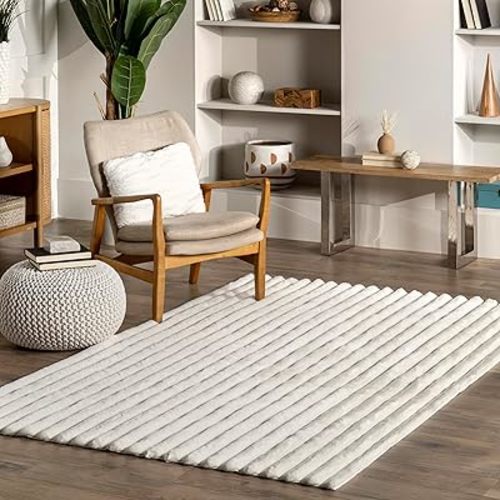 nuLOOM 3'9" x 6' Cozy Plush Area Rug, Machine Washable, Non-Slip, Soft Fluffy Shag Carpet for Living Room Bedroom Kids Room Nursery Home Decor, Kai White