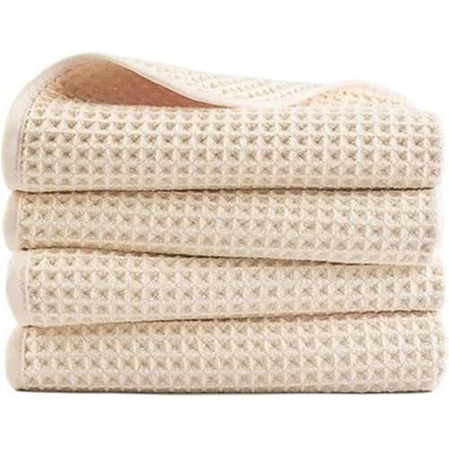 POLYTE 430 GSM Microfiber Lint Free Hand Towel, 16 x 30 in, 4 Pack (Waffle Weave)