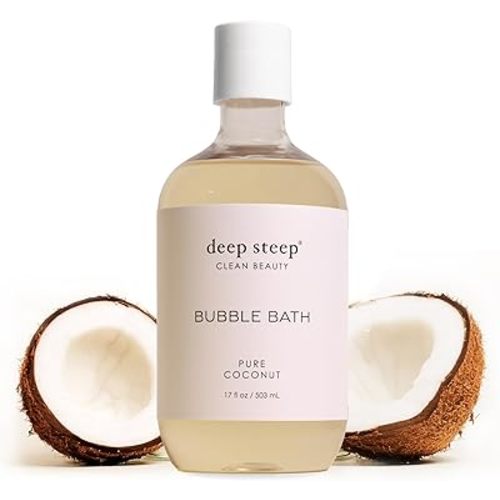 Deep Steep Pure Coconut Bubble Bath for Women, Hypoallergenic, Clinically Tested, Clean Formula for Sensitive Skin, Sulfate-Free, 17 fl oz Bottle, Essential Bath Accessories