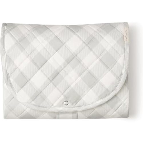 Organic Portable Changing Pad GOTS Certified Organic Cotton Fill Portable Diaper Changing Mat Diaper Clutch Changing Station Kit Compact Travel Pad (33"x34", Plaid Grey)