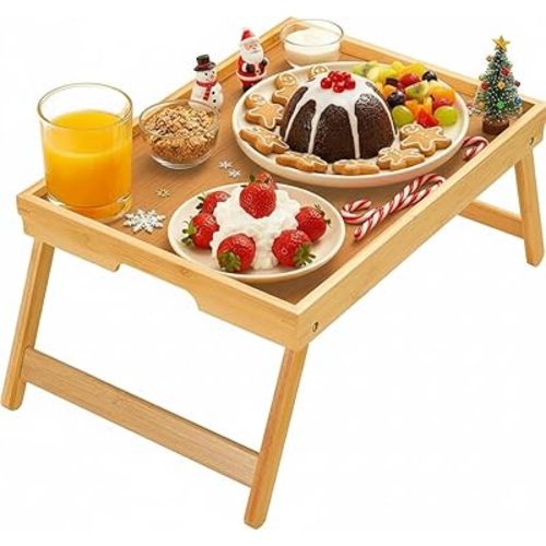 Bamboo Bed Tray Table with Foldable Legs, Breakfast Tray for Sofa, Bed, Eating, Working, Used As Laptop Desk Snack Tray by Pipishell